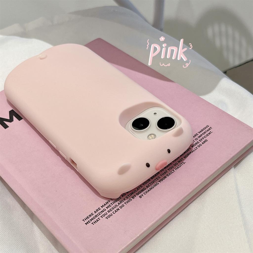 For iPhone 15 Silicone Case Cute Sleeping Pig Design Shockproof Phone Back Cover