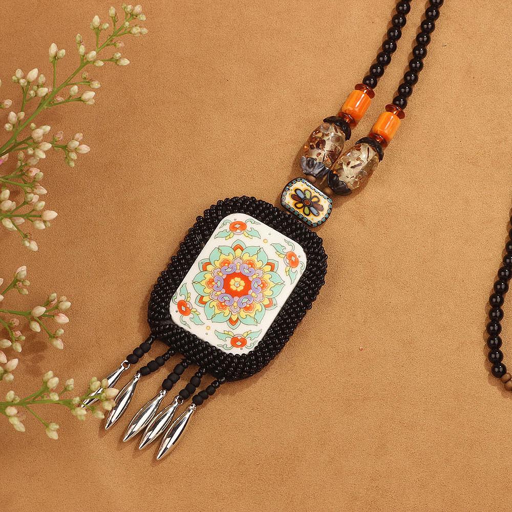 

Богемный стиль красивая этническая длинная цепочка-свитер ручной работы ретро кисточка ожерелье кулон