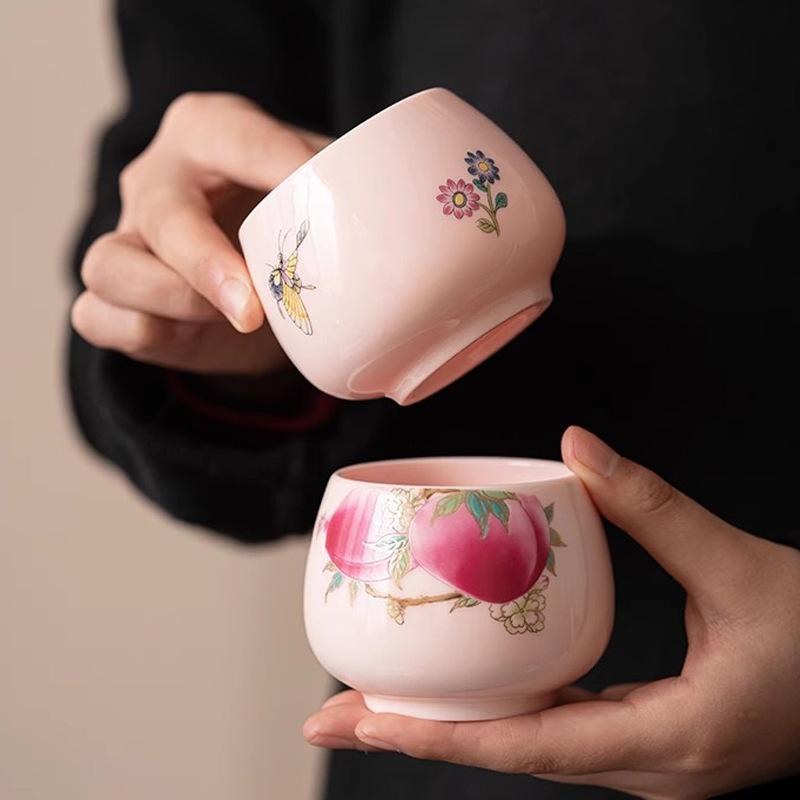 Original Pink Clay Ceramic Tea Cup Personal Master Gongfu Tea Ware Single Bowl for Home Use Handmade Chinese Gift