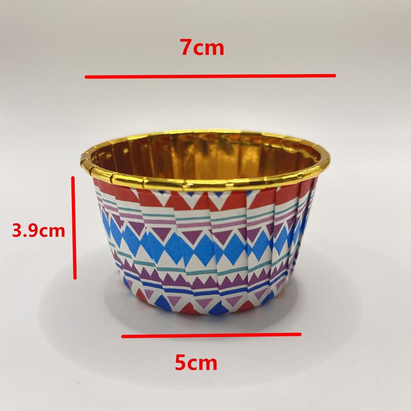 100pcs Bohemian Pattern Middle East Single Sided Gold Muffin Cups Rolled Mouth High Temperature Resistant Thickened Cake Cups