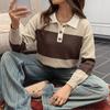 2026 Retro Color Block Stripe Polo Collar Sweater - Women's Long Sleeve Knitwear for Autumn/Winter Casual Wear