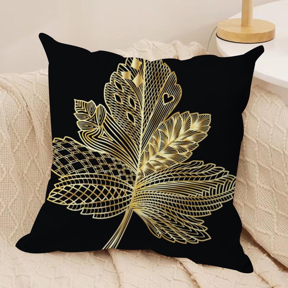 Golden Leaf  Branch Pattern Cushion Cover Silky Short Plush DoubleSided Printed Pillow Case for Sofa All Seasons Home Decor