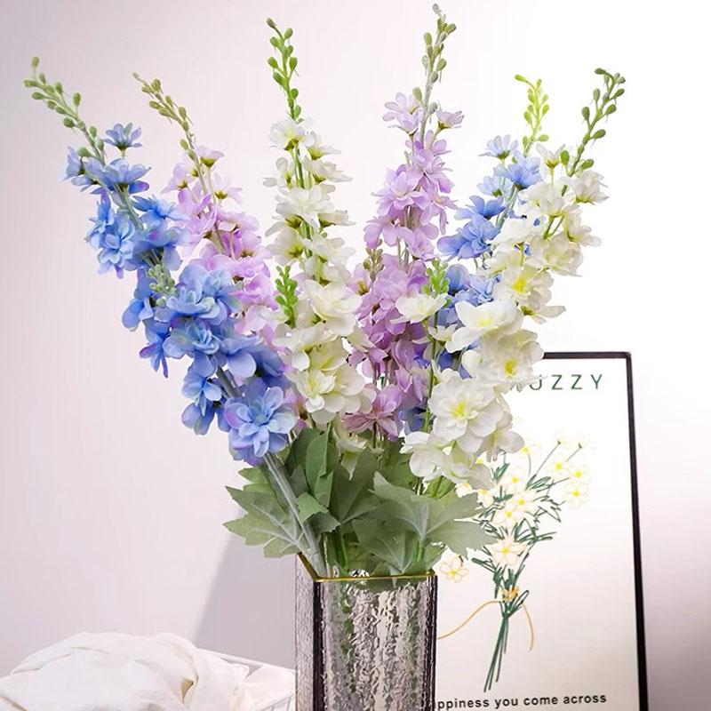 2 Główki 50cm Sztuczny Flokowany Kwiat Ostróżki Dekoracja Ślubna Domowa Fetionzi Sztuczny Dekor Rekwizyty Fotograficzne Sztuczny Kwiat