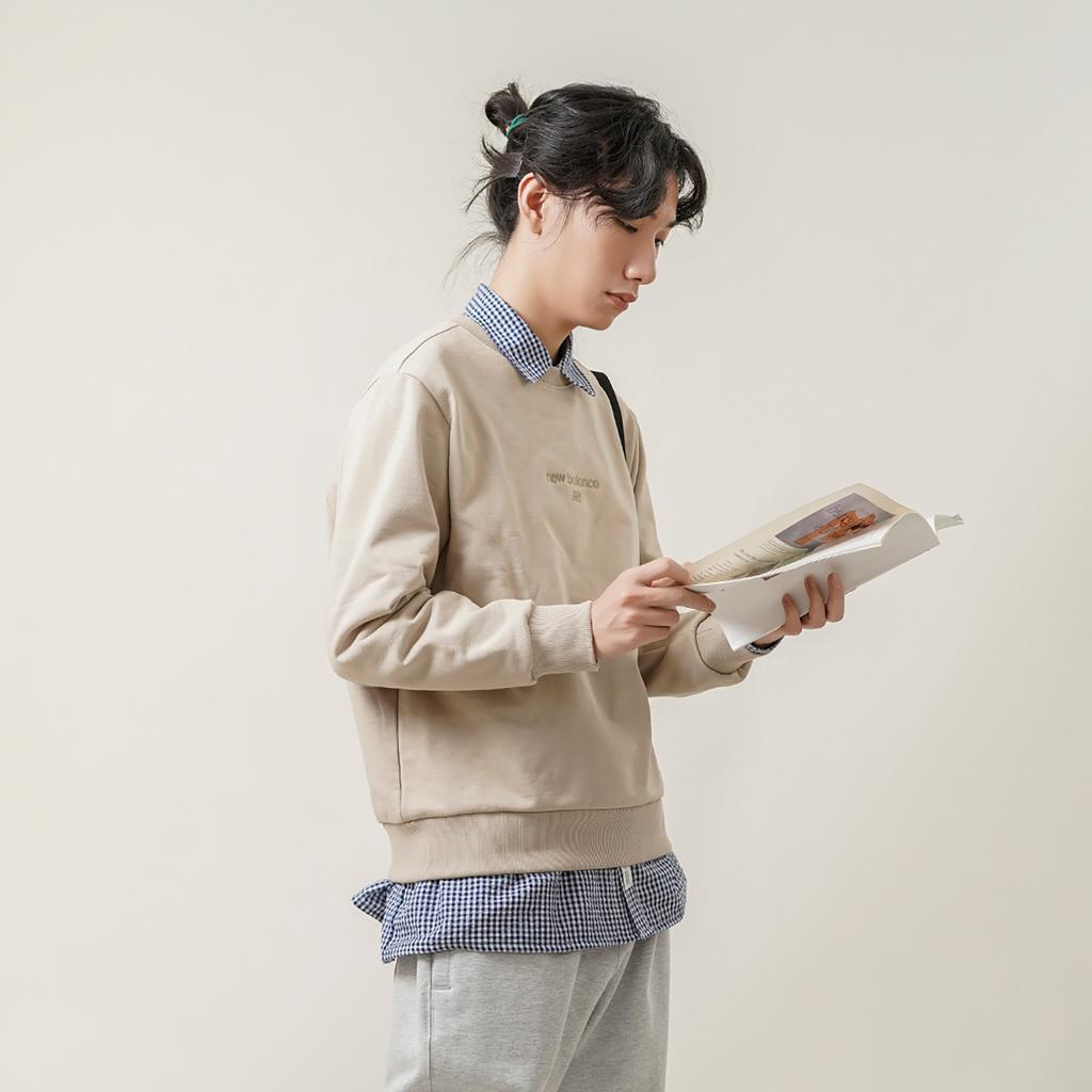 New Balance Solid Color Round Neck Sports Pullover Khaki Men's AMT21555-PEB