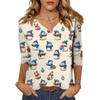 Women's Tops Three-quarter Sleeve Shirt V-neck Loose Casual Shirt Print T-shirt