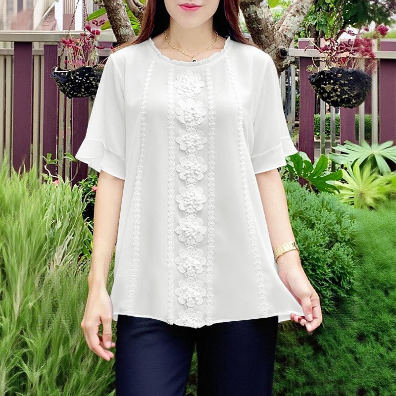 

ZANZEA Женская повседневная блузка с круглым вырезом, коротким рукавом, вставками, свободного кроя S белый