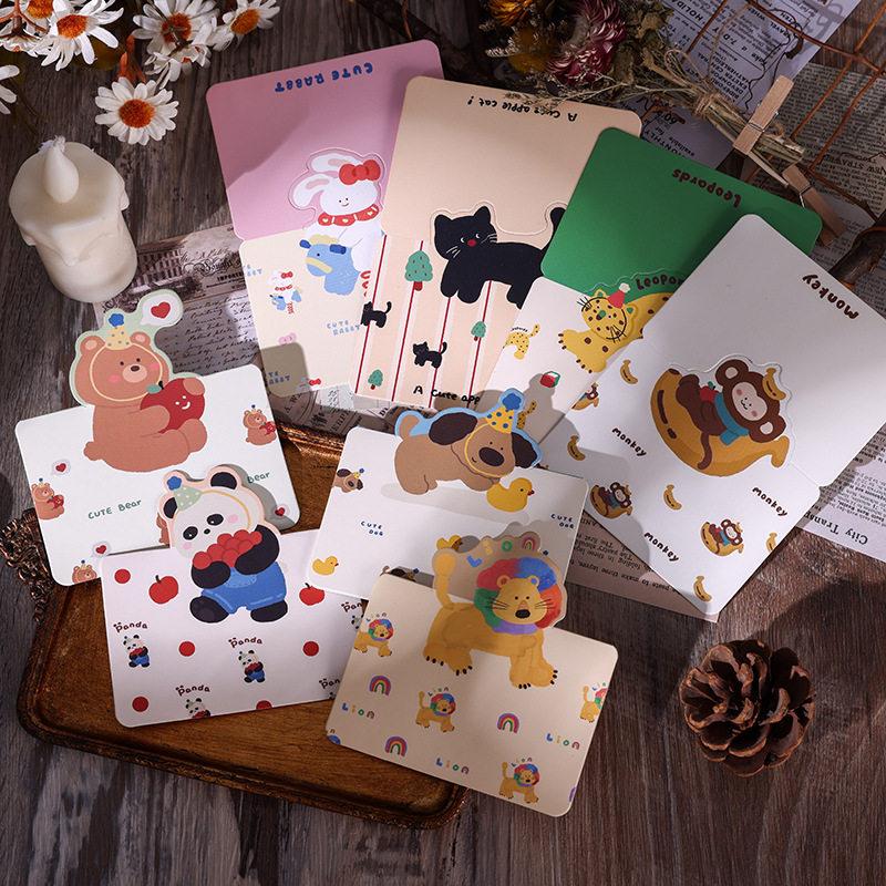 8~24pcs Greeting Card Cartoon Animal Cartoon Postcards Adorable Handmade Birthday Greeting Card Teaching Incentive Supplies TMZ