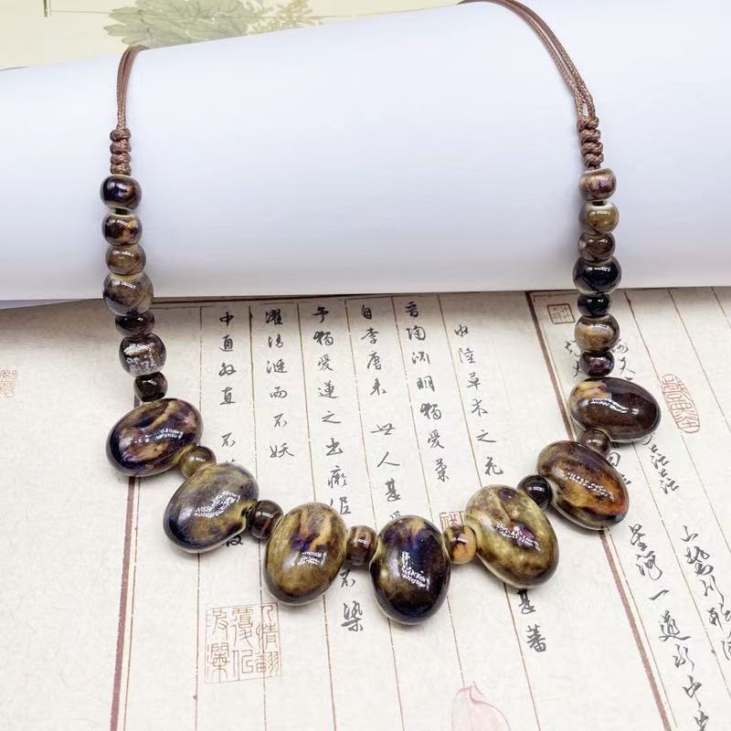 

Boho Chic Handmade Ceramic Beaded Adjustable Sweater Necklace Ethnic Vacation Travel Clothing Accessory Women s Fashion Jewelry Statement Piece коричневий