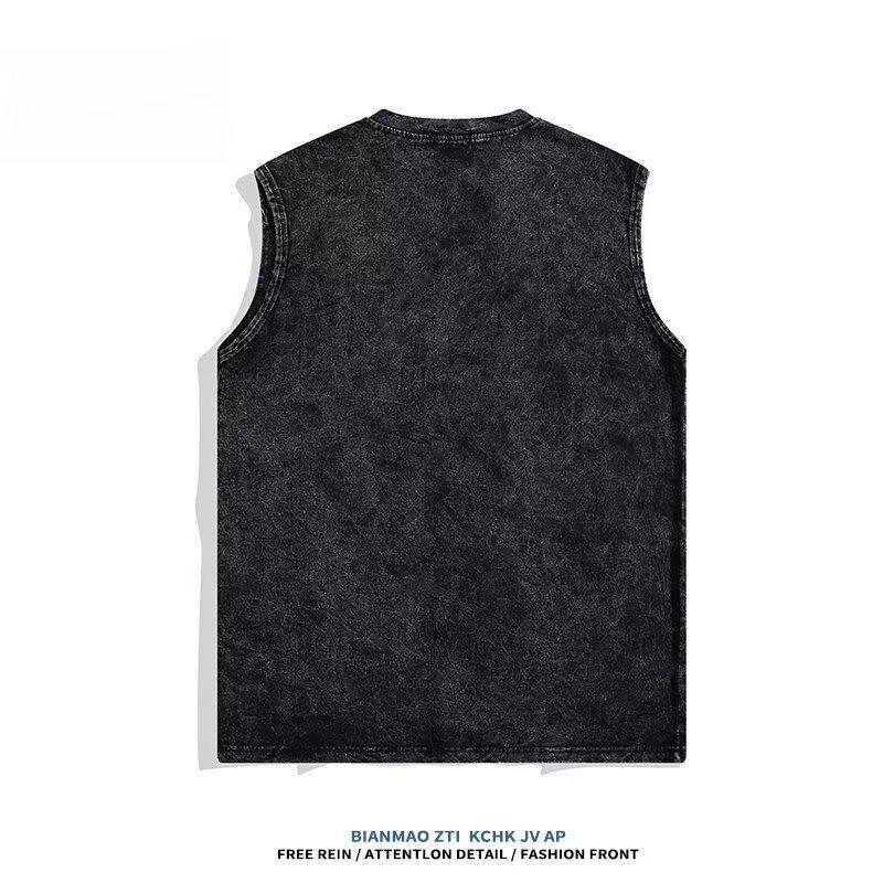 2025 Men'S Summer New Trendy Casual Sleeveless Tank Top For Male Students, Loose And Versatile, Sweat Absorbing, Water Washed, Vintage T-Shirt Tank