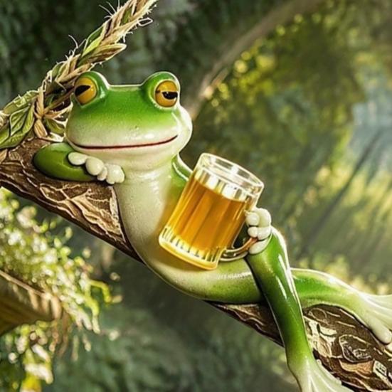 Weatherproof Patio Yard Decoration 2Pcs Swing Frog Garden Statue with Hemp Rope, Hanging Ornament Beer/Wine Outdoor for Tree Decor, Weather Resistant
