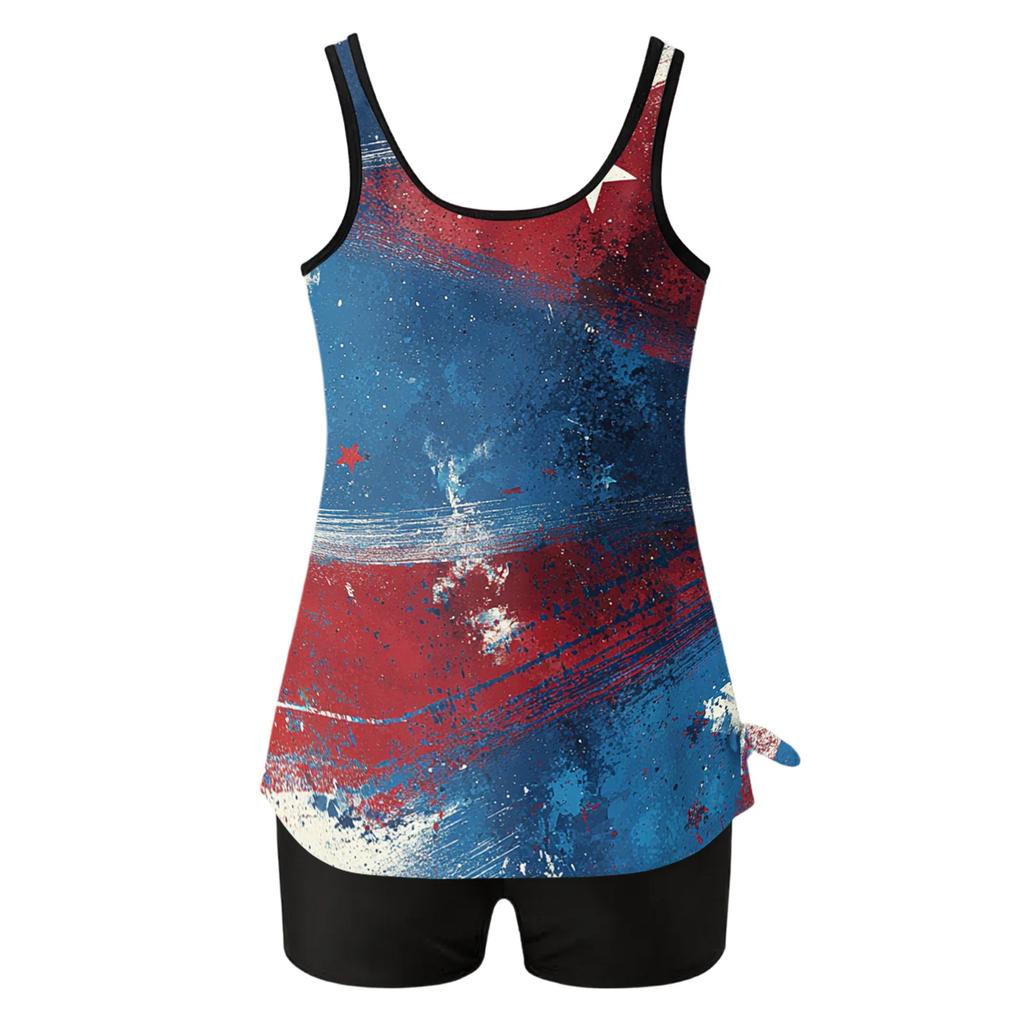 Women’s Two Piece Tankini Set with Sleeveless Scoop Neck Printed Top and Shorts Swimwear for Summer Beach Pool Wear