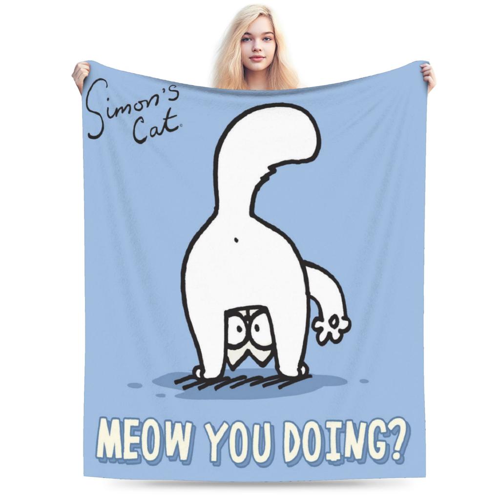 Comfortable Simons Cartoon Cat Cats Blanket Stuff Bed Decorative Throw Blanket Soft Flannel for Bedroom