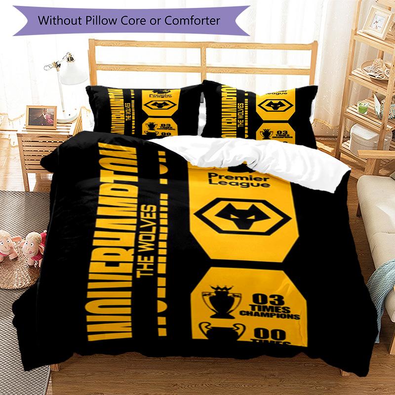 Wolves Football Club Emblem Printed Pattern Duvet Cover Set – Includes 1 Duvet Cover and 2 Matching Pillowcases Bedroom Decor Christmas Gifts