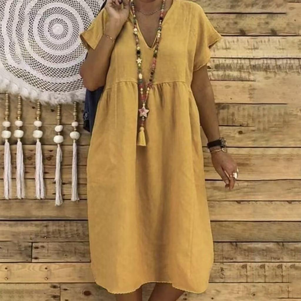 Women's Fashion Casual Slim Short Sleeve V-Neck Splicing Dresses