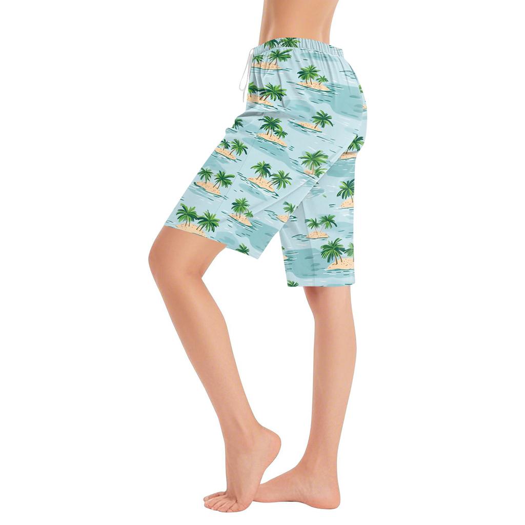 Women Drawstring Waist Hawaiian Floral Print Shorts Relaxed Fit Casual Lightweight Summer Beachwear for Outdoor Activities