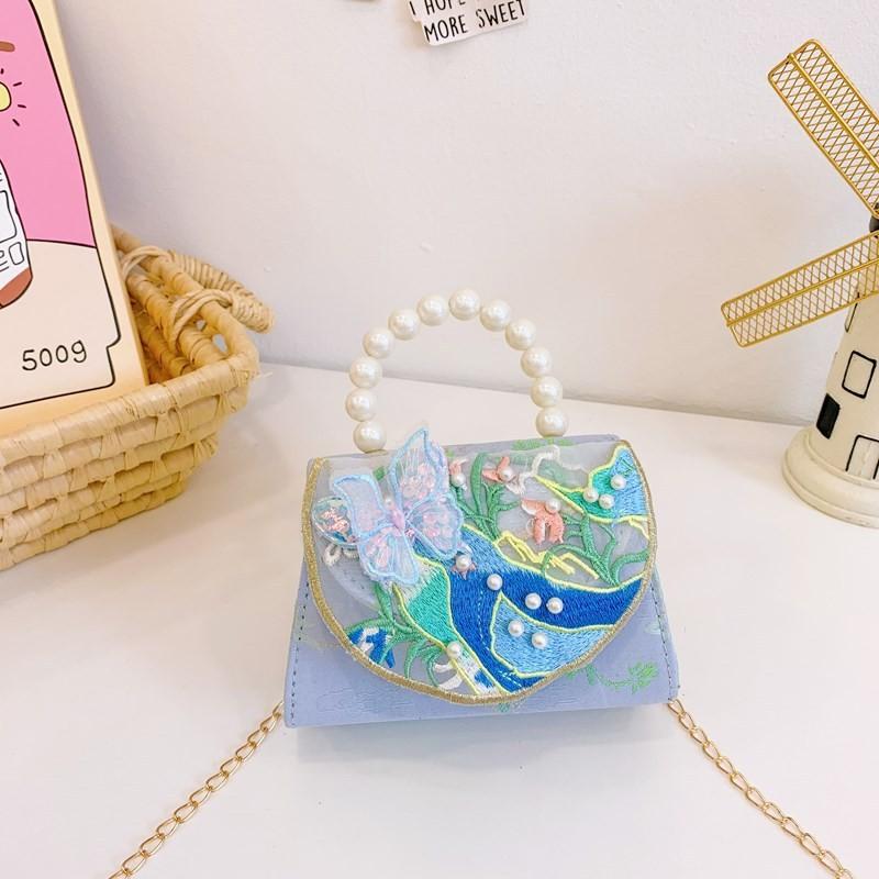 Chinese Style Girl Princess Butterfly Pearl Handbag With Chain Crossbody For Kids Fashion Accessories