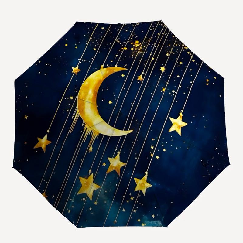 

1pc Moon Stars Automatic Folding Umbrella - Design, Durable Iron Frame for Travel, Outdoor, Beach Fashion Accessory a0920034