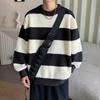 Sweater Men's Autumn and Winter Warm Loose Primer Thread Jacket American Casual Contrasting Color Trendy Brand Striped Crew Neck Knitted Sweater