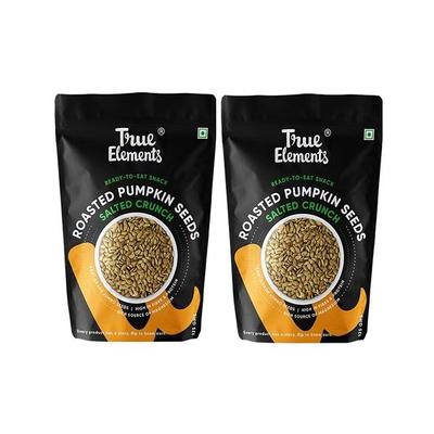 True Elements Prażone pestki dyni 125g * 2 - Słone chrupki, zdrowe przekąski, 19g białka roślinnego
