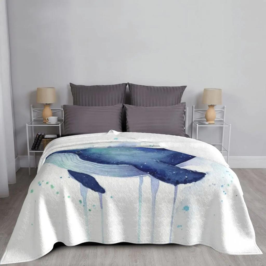 Whale Watercolor Galaxy Throw Blanket For Sofa Thin Fluffy Softs Softest Warm Blankets