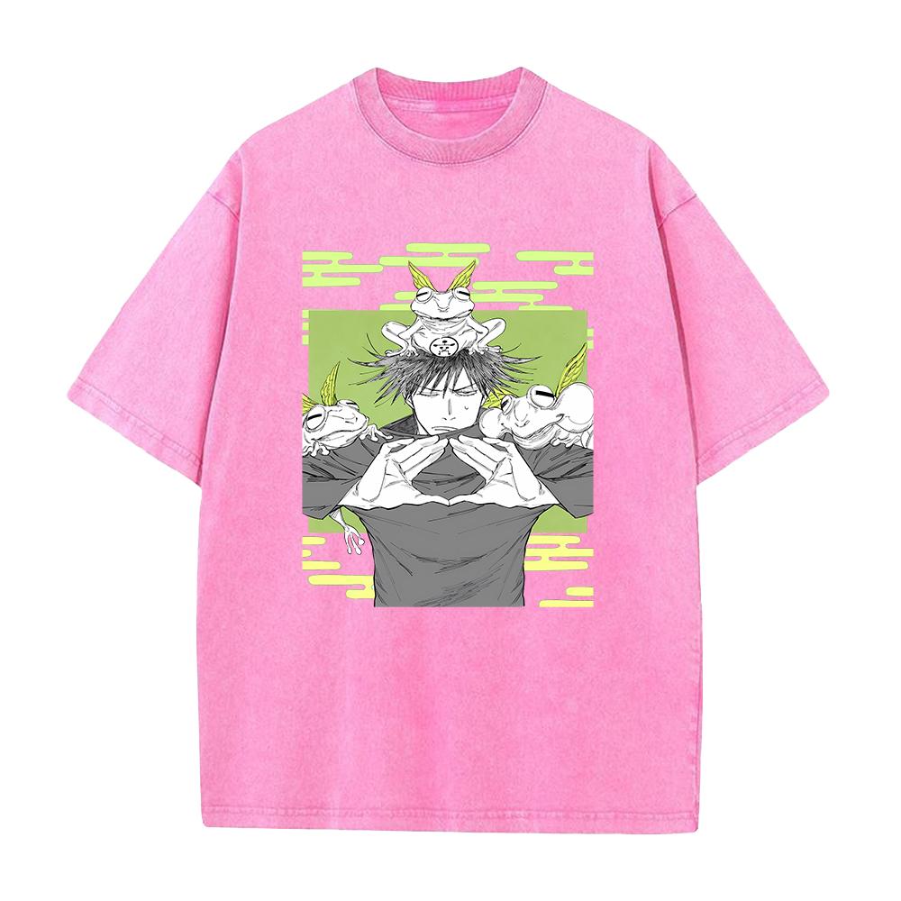 Jujutsu Kaisen Anime T-Shirt Fushiguro Megumi Lustiges bedrucktes T-Shirt Herren Vintage gewaschene T-Shirts Harajuku Männlich Lässiges Baumwoll-T-Shirt