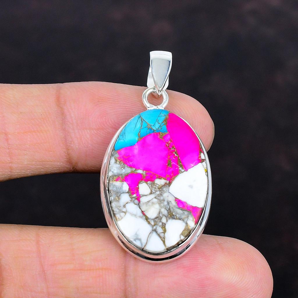 Cotton candy turquoise pendant gemstone pendant handmade jewelry 925 sterling silver pendant statement pendant gifts for wife unique jewelry