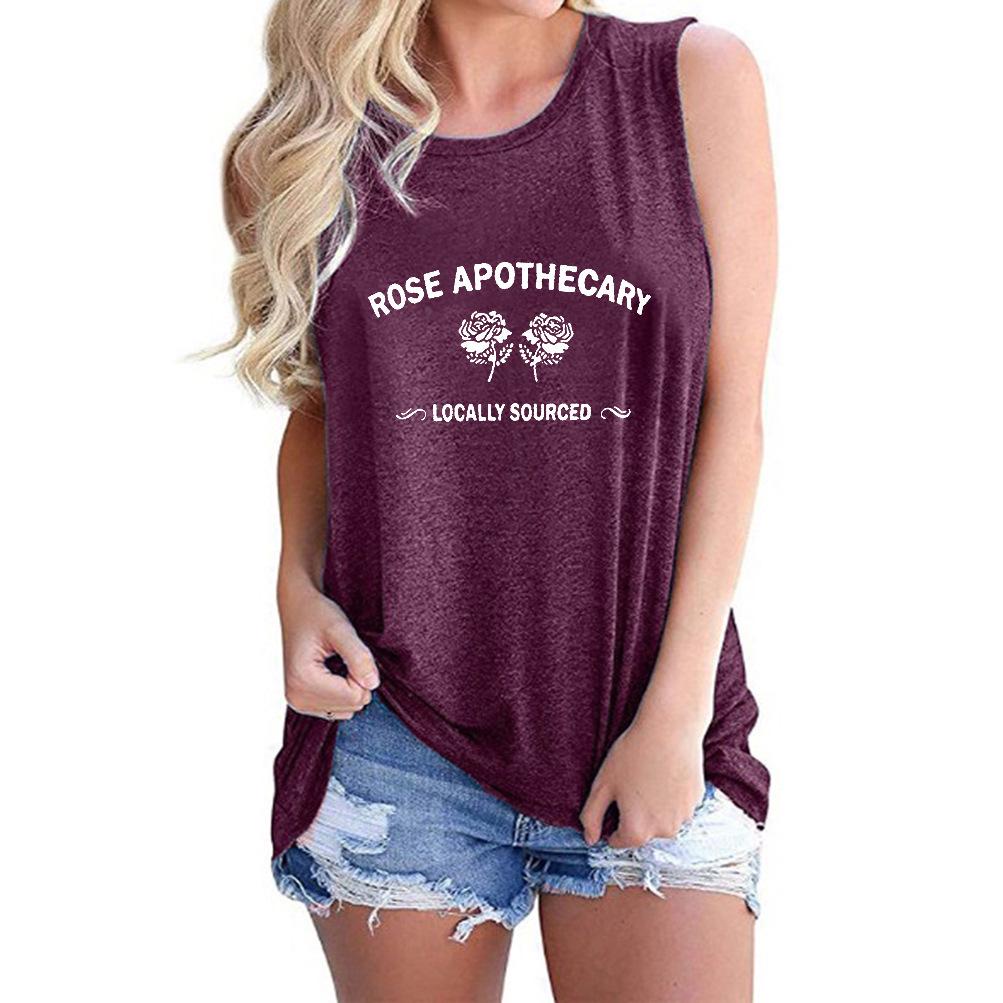 Women's Summer 2021 Sleeveless Letter Print Round Neck T-Shirt