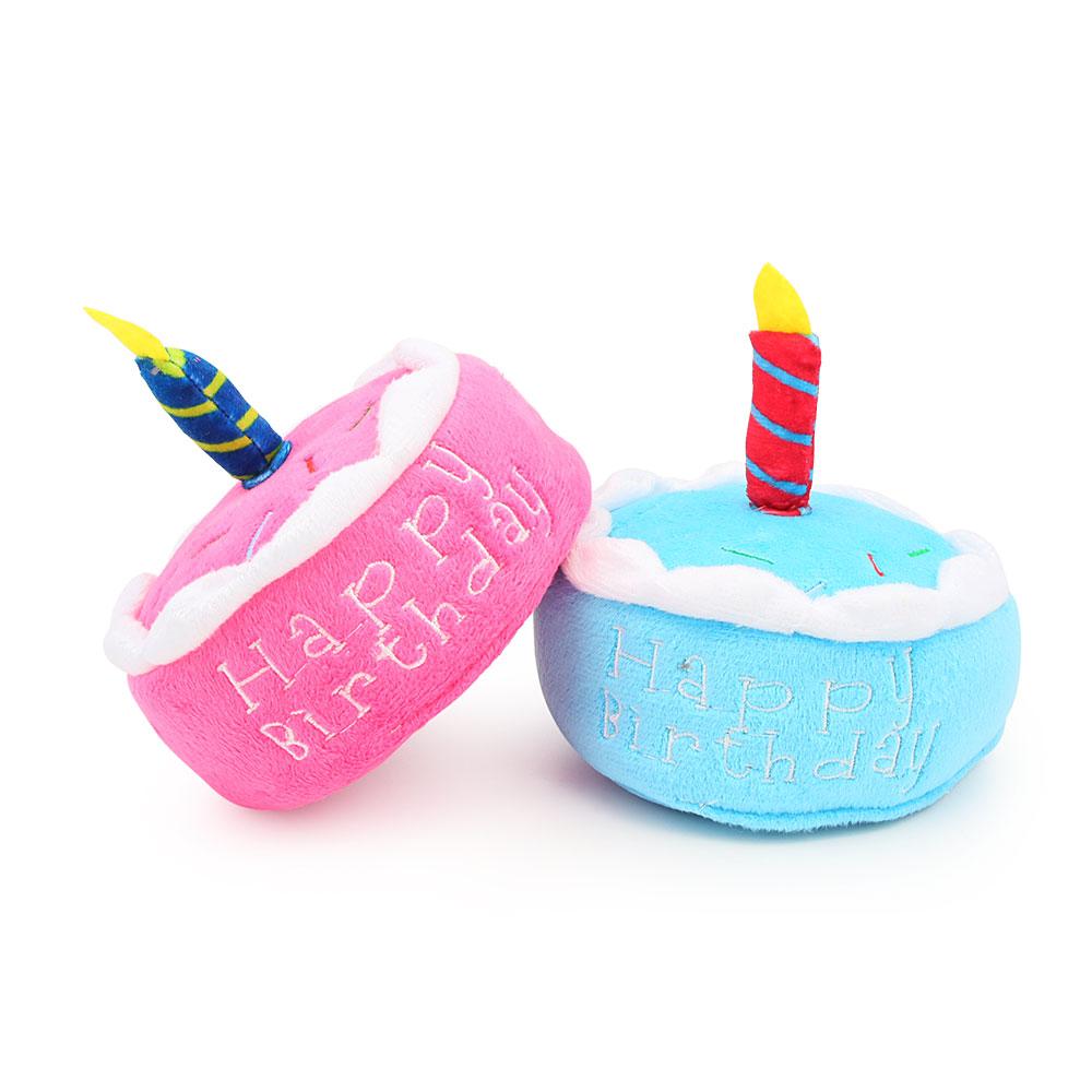 Party Candle Small Cake Dog Toy Pink Blue Soft Plush Birthday Cake Chew Pet Toy