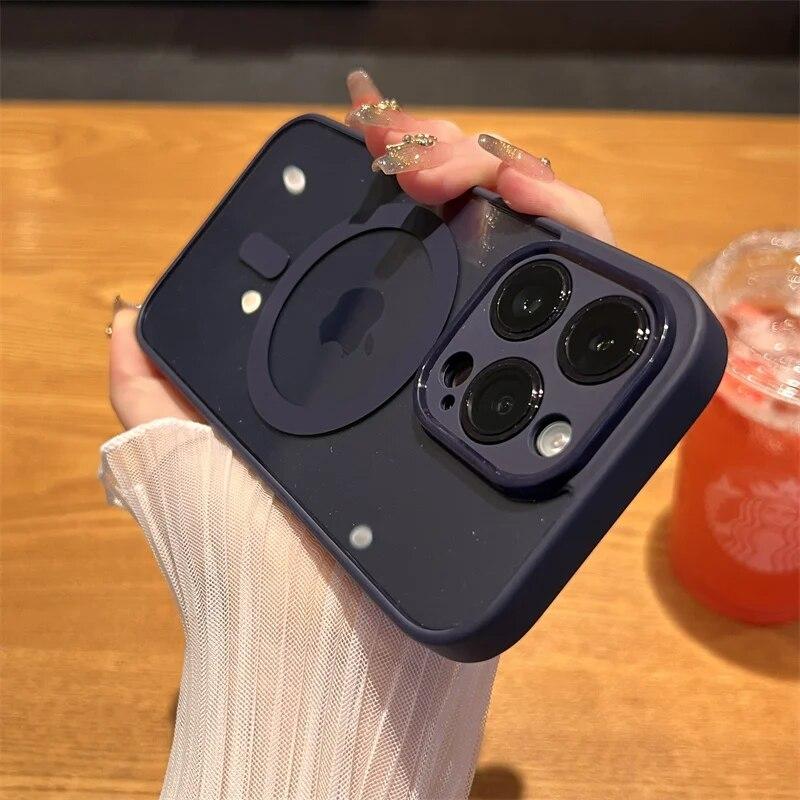 Luxury Magnetic Wireless Charge For Magsafe Case For iPhone 16 15 14 13 12 11 Pro Max Lens Protection Bumper Transparent Cover