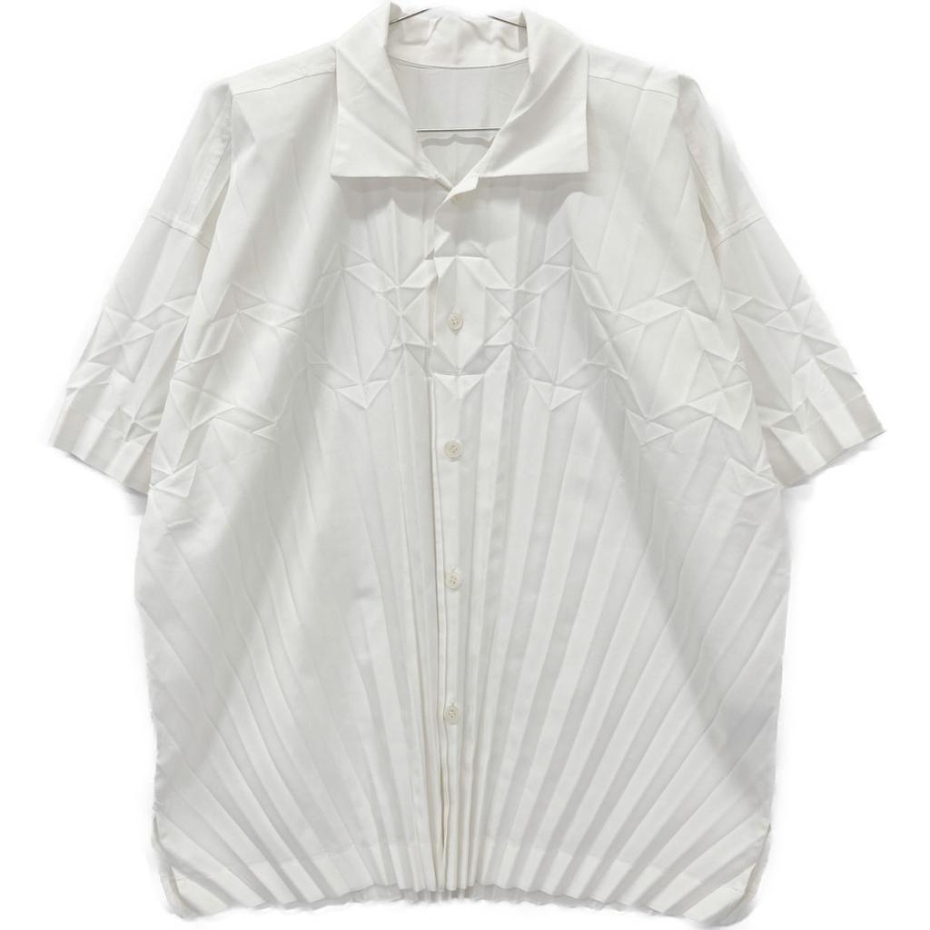HOMME PLISSE ISSEY MIYAKE HP53FJ001 White Short Sleeve Pleated Shirt Tops 2 whiteUsed