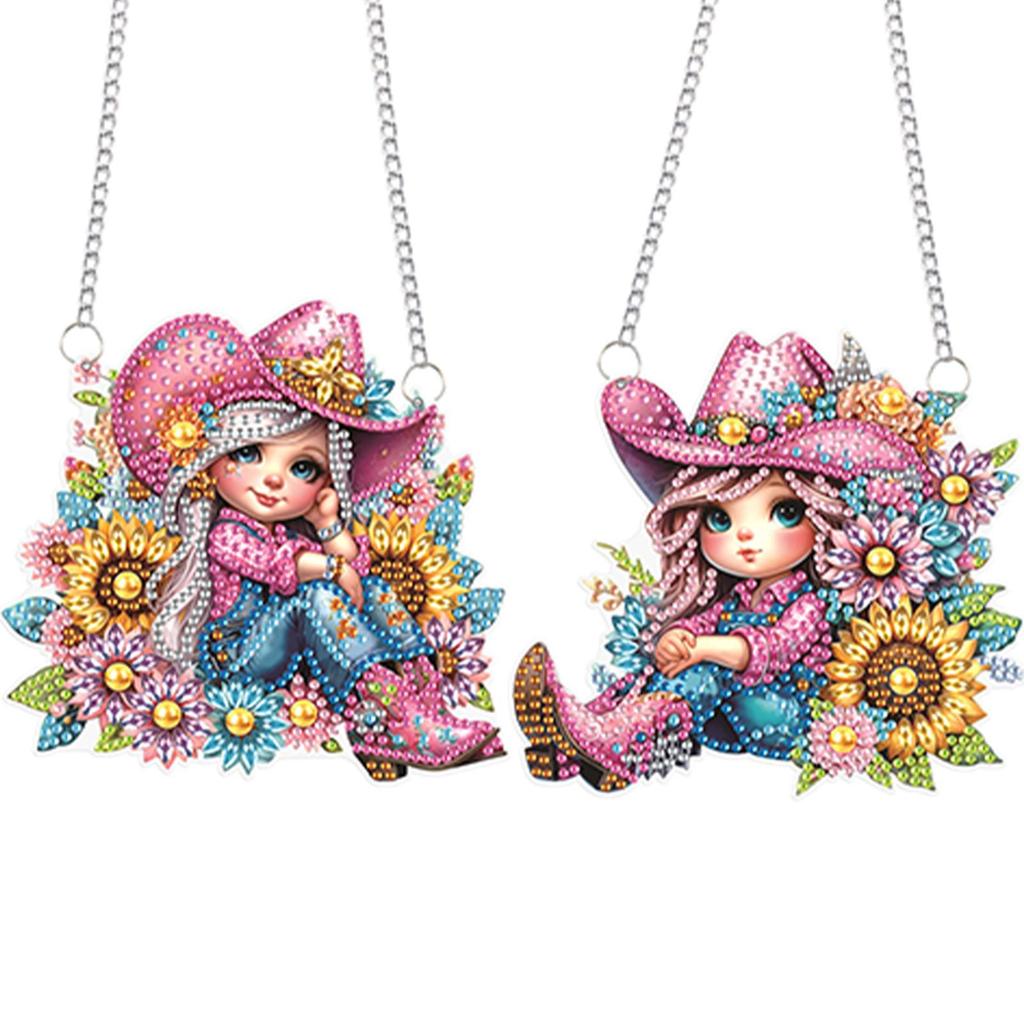2Pcs 2D/Flat DIY Special Shape Hanging Diamond Art Kits Diamond Painting Set Diamond Art Pendant DIY Home Decor Hanging Charm