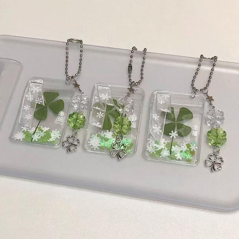 Chaveiro Trevo de Quatro Folhas da Sorte Verde Cordão para Celular Trevo da Sorte Pingente de Plástico Acessórios de Argola de Chave Presentes