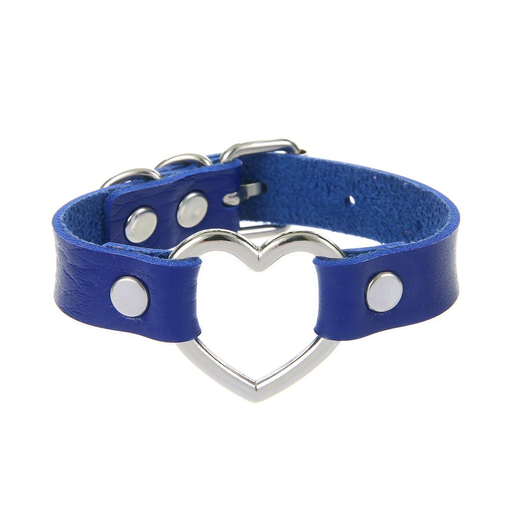 Silvery Heart Gothic Studded Bracelet Pu Leather Adjustable Black Wristband Rock Punk Cuff Bangles