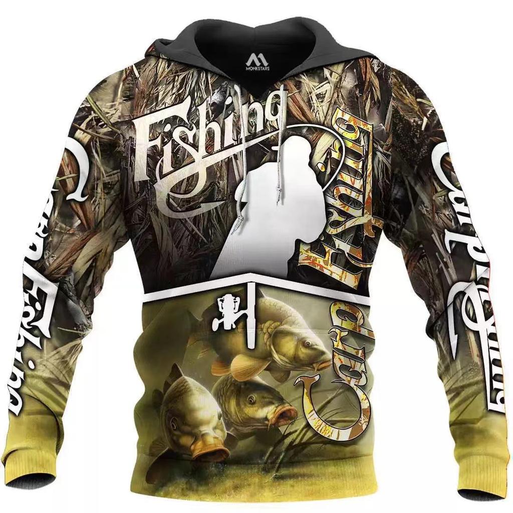 Sweat à capuche unisexe avec impression numérique 3D Motif pêcheur Luya pull de sport d'extérieur