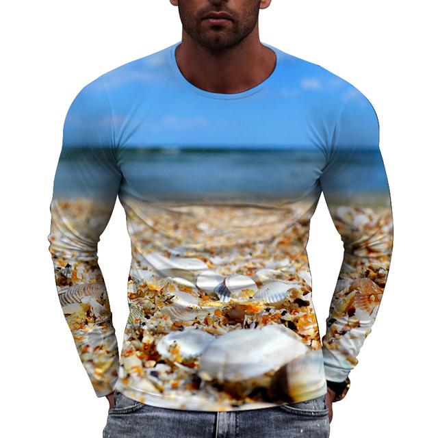 

Футболка с длинным рукавом европейского размера с принтом для мужчин, новая тенденция, мода, пляжная, повседневная, осенняя, с круглым вырезом 6XL