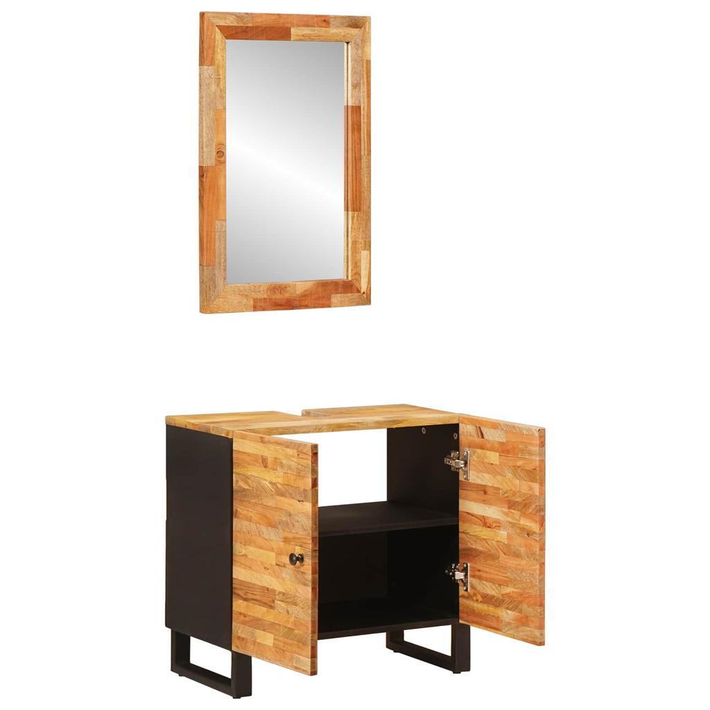 Bathroom Sets with Storage 2 pcs Natural Solid Mango Wood