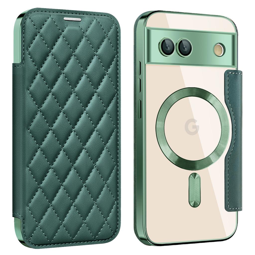 For Google Pixel 8a Case Compatible with MagSafe Rhombus PU Leather Phone Cover