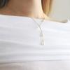 ozel Silver925 Dew Drop Natural Water Pearl Station Y Drop Necklace PS155N