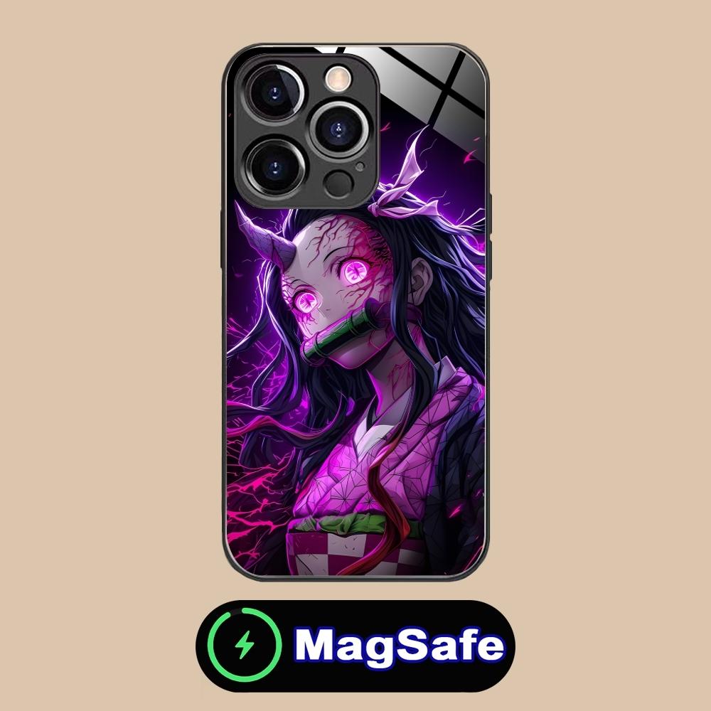 

Demon Slayer Colored Neon Phone Case for iPhone 16 15 14 13 12 11 Pro Max Plus Mini MagSafe Wireless Charging Glass Phone Cover iPhone 11 Pro Max