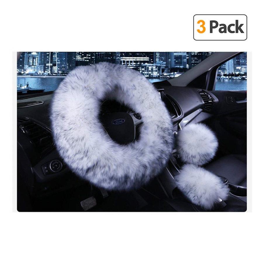 

Steering wheel wool three-piece set-gray tip