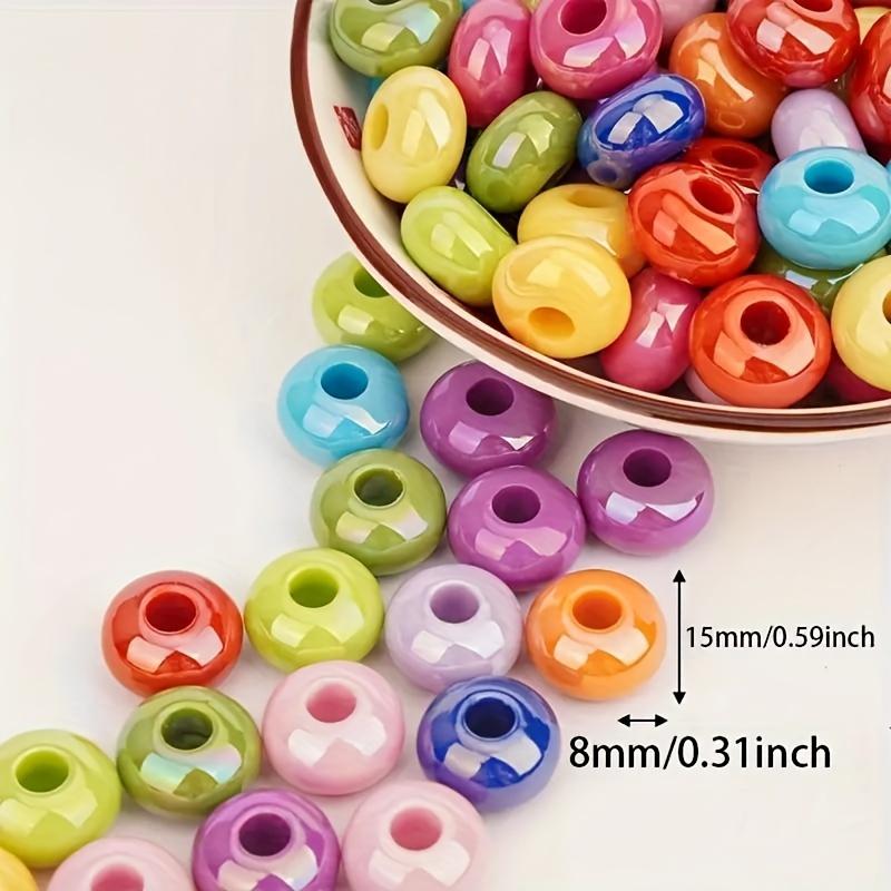 20pcs 15mm solid color mixed color acrylic large hole wheel pearl rainbow DIY bead pen mobile phone chain bead jewelry productio