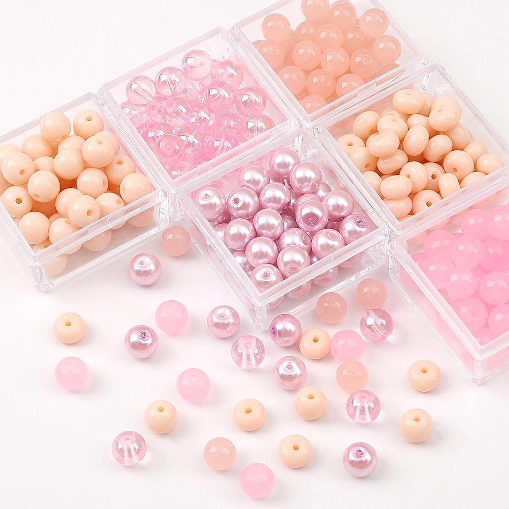 Transparent Pink Glass Round Beads: Crystal, Wheel, Bamboo for DIY Bracelets