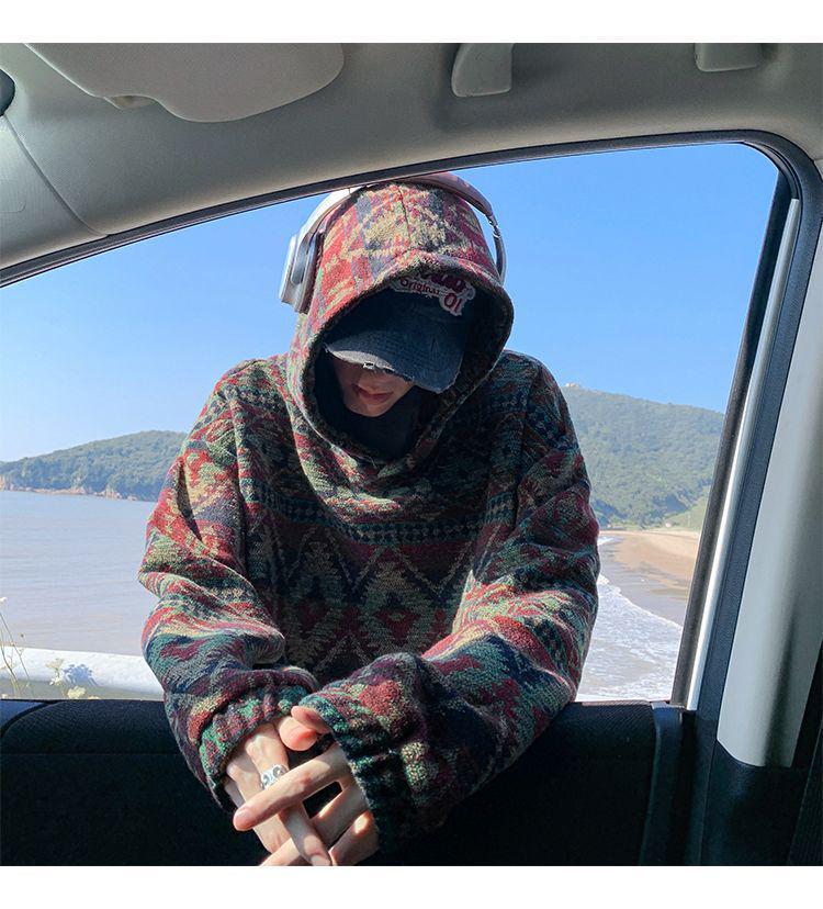 Herren Ethno-Stil Kapuzenpullover mit Fleecefutter - Herbst/Winter Pullover Trend