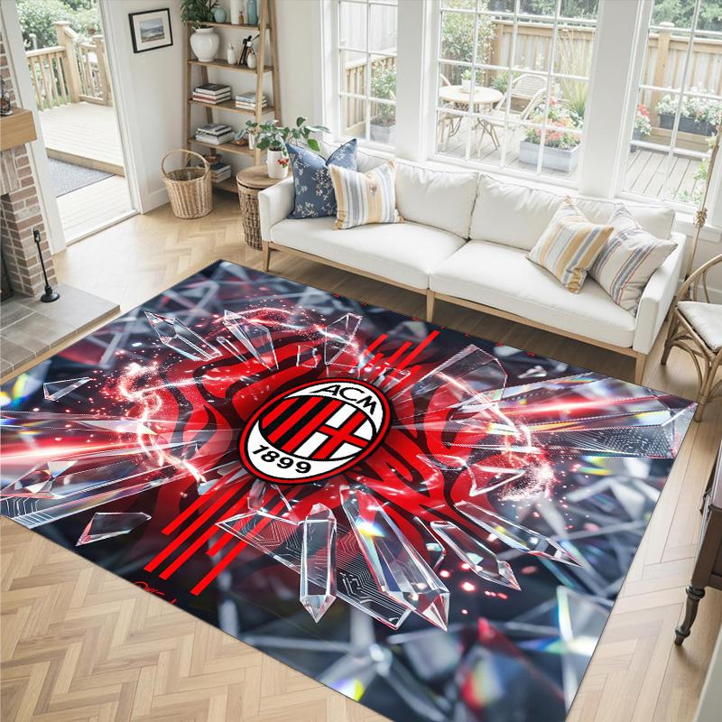 AC Mailand Design Kristall Samt Teppich Gemütlich Kein?Rutschfester Teppich mit Aufdruck für Schlafzimmer Wohnzimmer Eingang