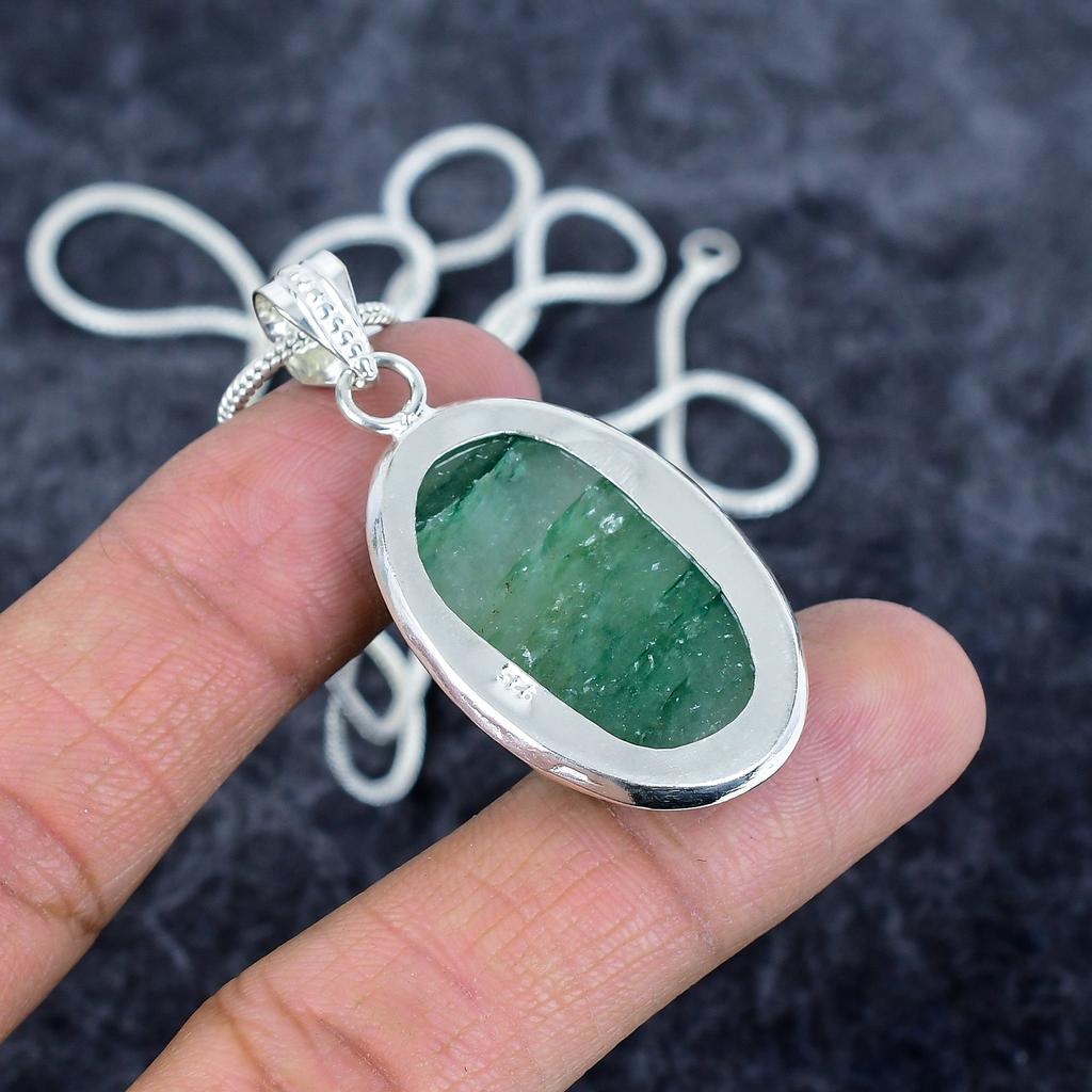 Green Apatite Gemstone Handmade 925 Sterling Silver Jewelry Pendant 1.97" M-2953