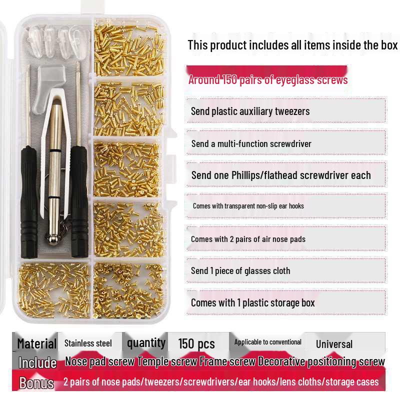 Eyeglass Repair Kit: Screwdriver Set, Nail Cutter, Nose Pads, Frameless Accessories