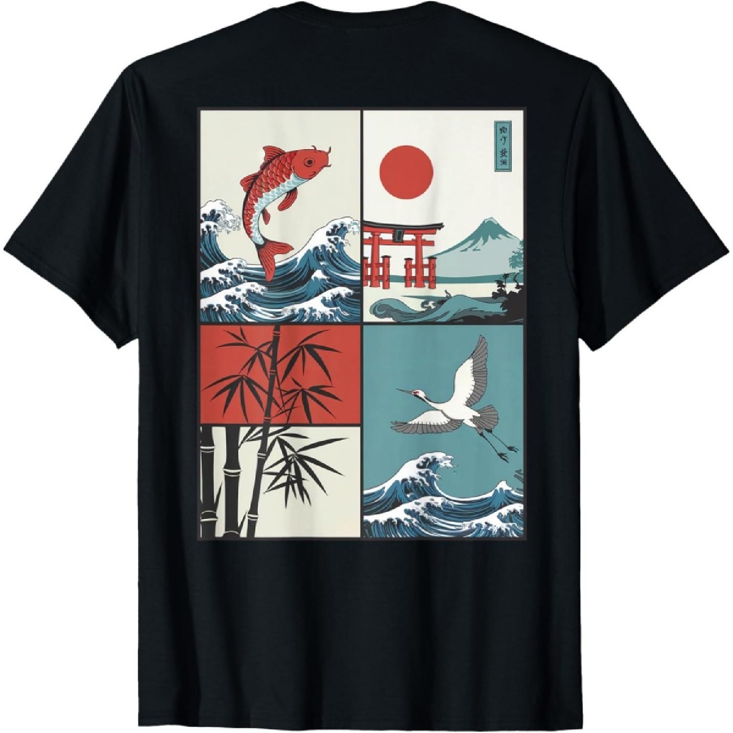 Японские карпы кои Большая волна Канагавы Кандзи (НАЗАД) Футболка S