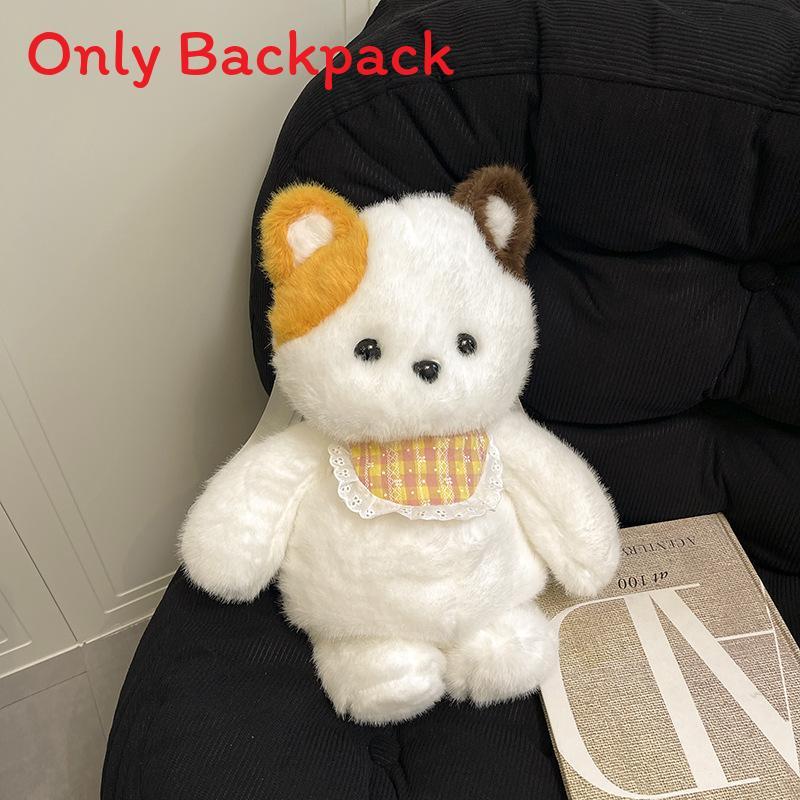 

Cartoon Plush Bear Backpack For Kids With Animal Pattern And Curved Shoulder Straps White