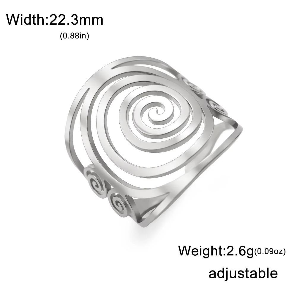 Stainless Steel Geometric Open Ring Adjustable Wide Rings Fashion Swirl Spiral Ring  Gifts серебряный