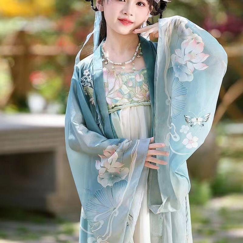 

Летний Ханфу для девочек 2026 года, костюм принцессы в стиле династии Тан - Стильный дизайн с большим рукавом в стиле древних фей 100